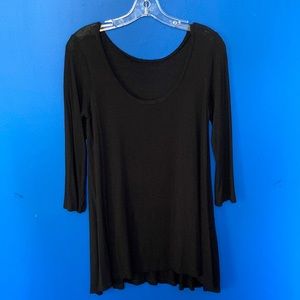 Lightweight Black Long Knit Top / Tunic with 3/4 Sleeves Sz M